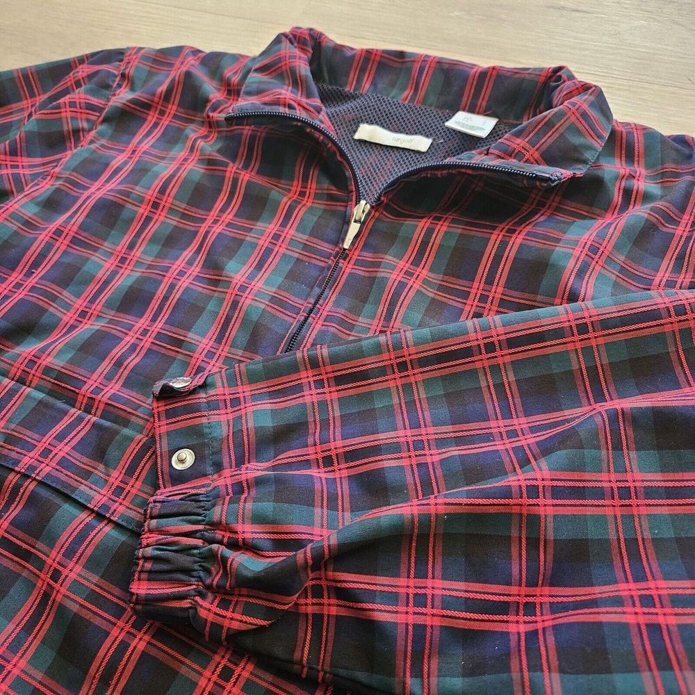 Liz Claiborne Liz Golf Lizgolf 1/4 Zip Jacket Plaid‎ Women's Sz Large Pocket